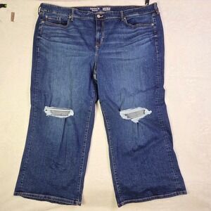 Torrid Perfect Wide Leg Vintage Stretch Distressed Mid Rise Jeans 28S Blue NWT